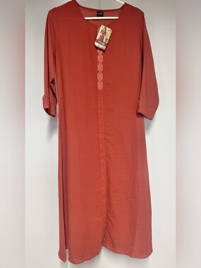 NWT Soch Kurta Kurti Rust Red Long Tunic Dress Top Designer India Loose Fit Nice
